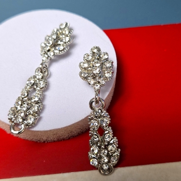 Silver Tone Rhnistones Drop Earrings - Picture 6 of 13